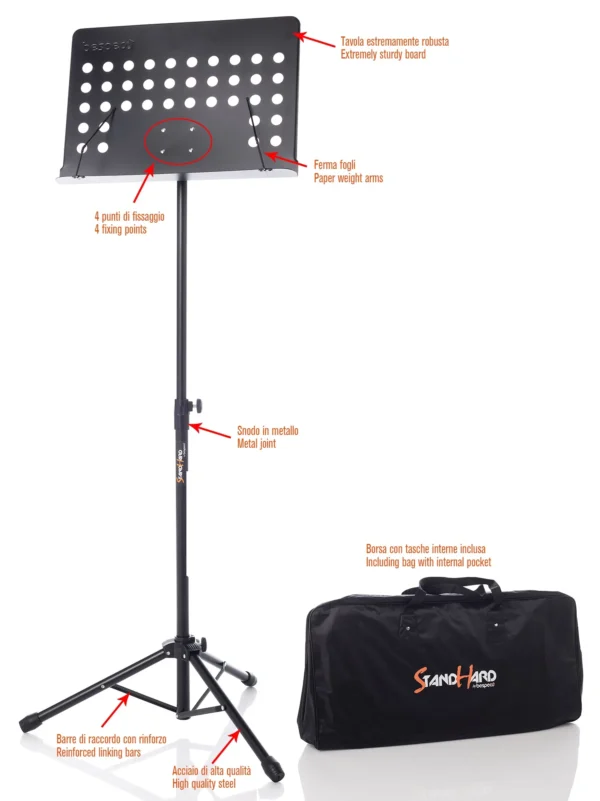 BESPECO SH200 Leggio in acciaio con tavola forata e borsa - immagine 2